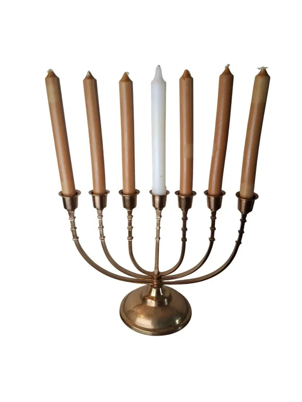 Vintage Chanukah Hanukkah Brass Seven-Branch Menorah Candleabra Candle Holder
